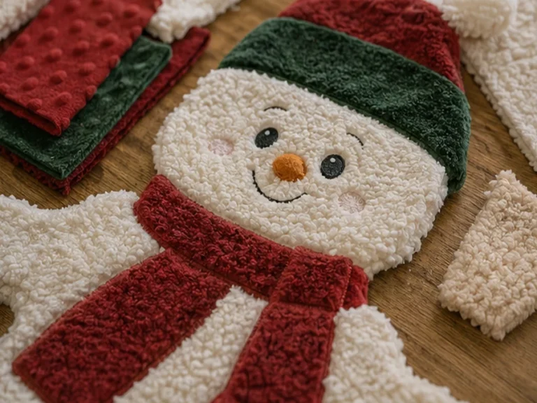 Christmas plush red green and sherpa fabric material detail