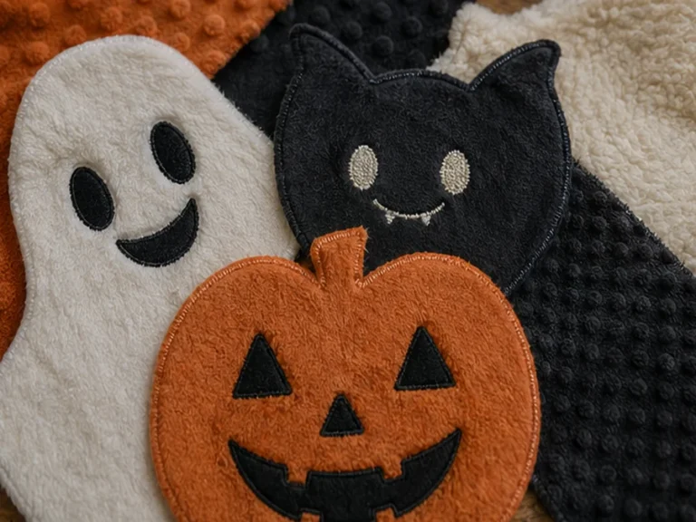 Halloween plush orange black and white fabric material details