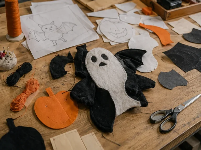 Halloween plush pattern making with unstuffed pumpkin and ghost panels