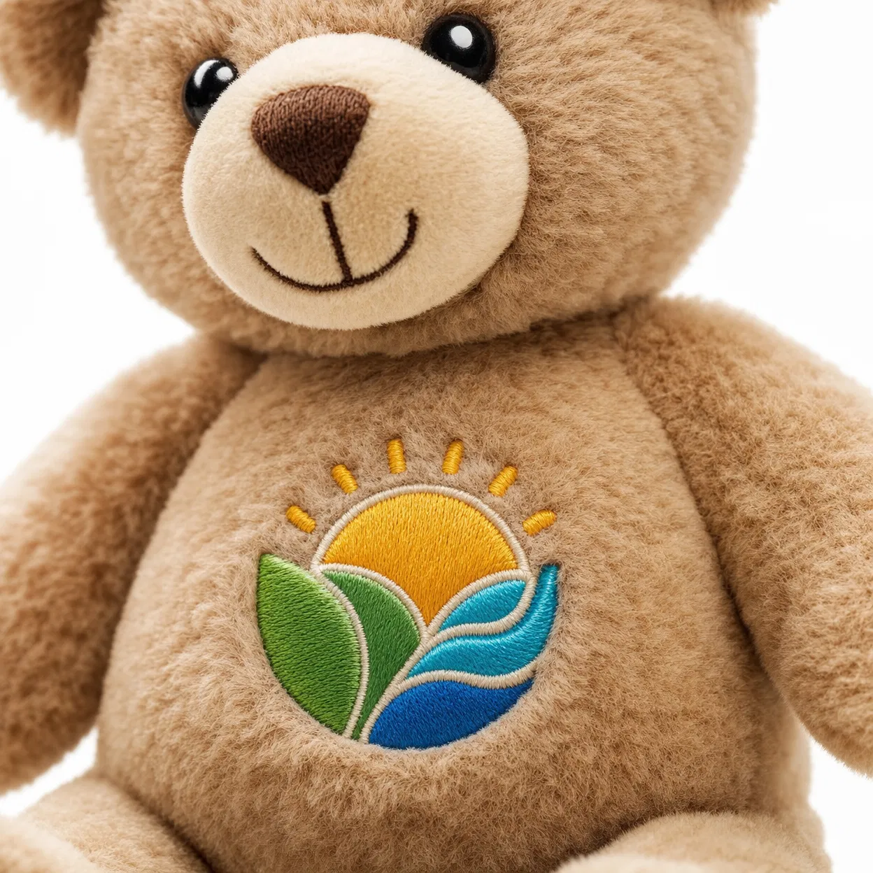 Embroidery on Plush logo integration example on custom plush toy