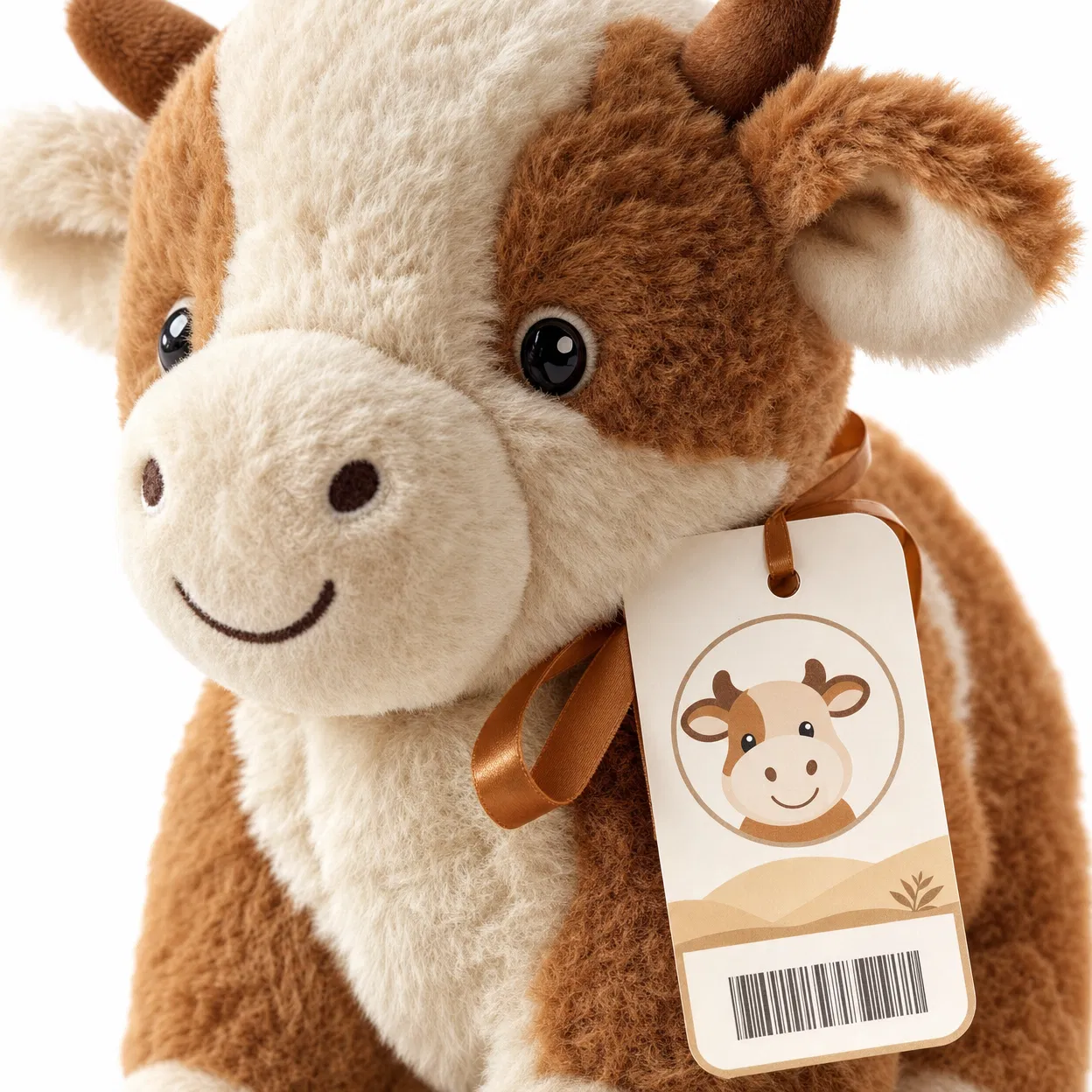 Woven Hang Tag logo integration example on custom plush toy