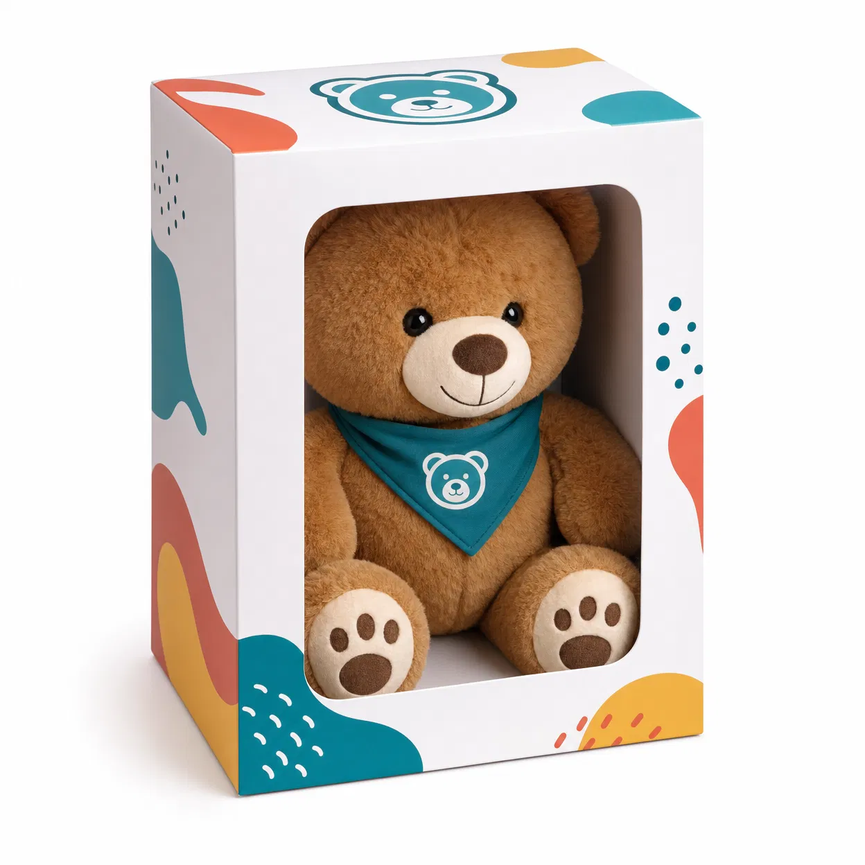 Branded Packaging logo integration example on custom plush toy