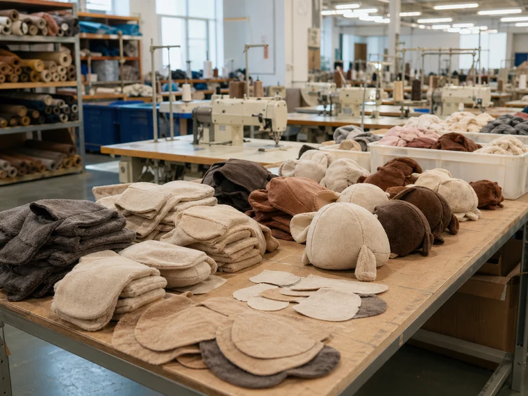 Photorealistic OEM plush production table with unstuffed plush fabric shells