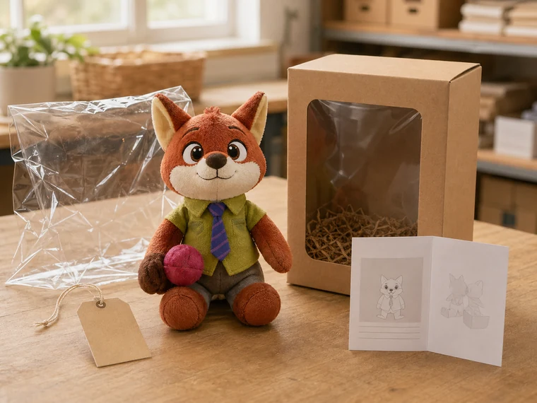 Photorealistic mascot plush with retail packaging used for a custom plush quote example