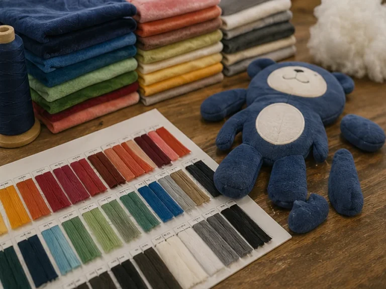 Promotional plush brand color fabric swatches and sample toy