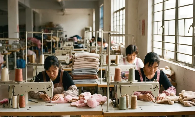 Sewing line inside a custom plush manufacturer workshop in Dongguan