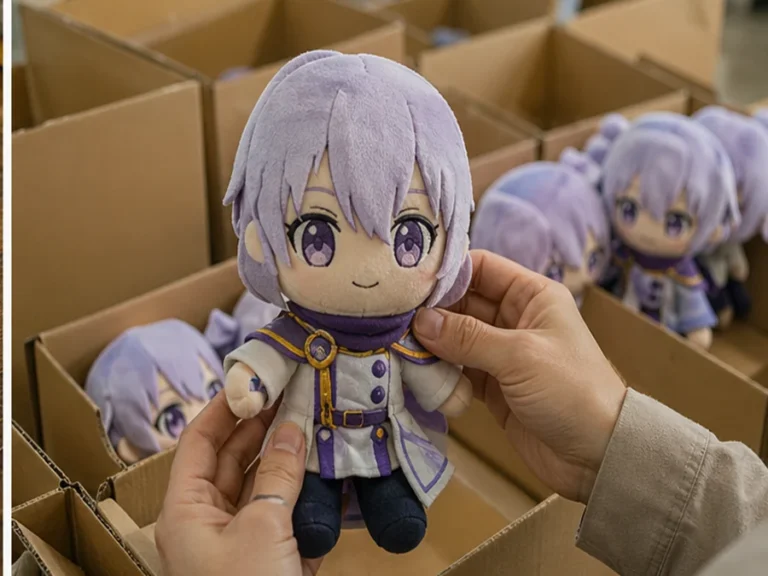 Custom anime plush prototype inspection before bulk packing